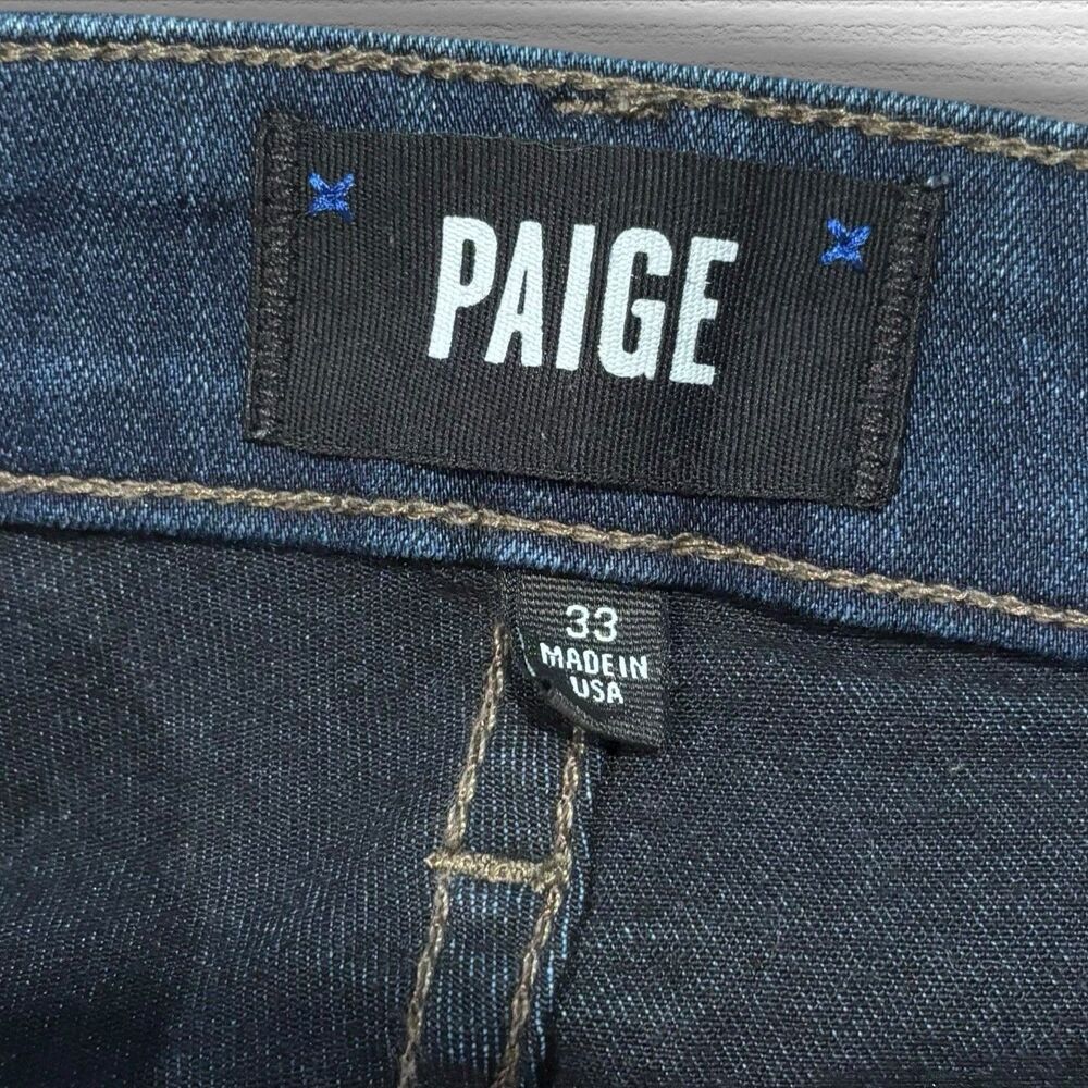 Paige Jeans Mens 33x34 Blue Dark Wash Lennox Slim Fit Straight Preppy Stretch - Picture 4 of 7